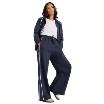 Women's Dark Navy Petite Contrast Piped Jogger Pants – Wide Leg