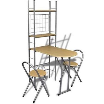 Juego de Barra Desayuno Plegable con 2 Taburetes