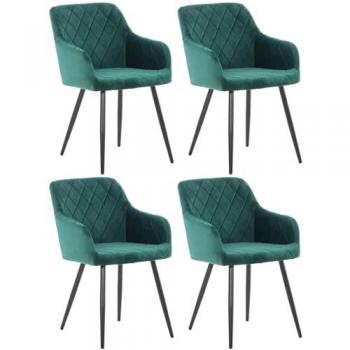 Set 4 sedie da pranzo Shila in velluto verde con protezioni