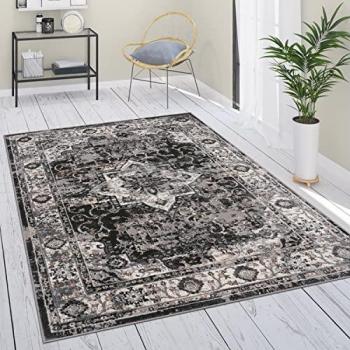 Poils Ras Tapis Marocain Noir-Gris 80x150 – Bordure Moderne – Paco Home