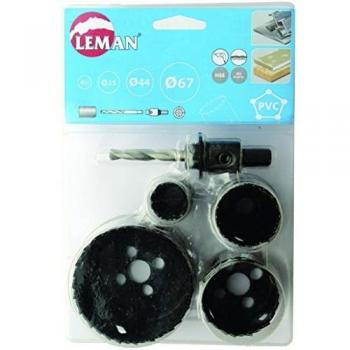 Leman 3004 Lot 4 Trépans bi-métal ø 22/35/44/67 mm avec 1 mandrin/1 foret/1 adaptateur