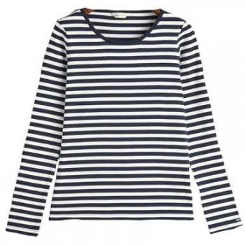 Gant Damen Langarmshirt Slim Gestreift 1x1 Rippstruktur T-Shirt, Marineblau, Größe L