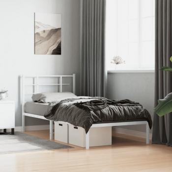 Lit métal blanc 90x200 cm avec tête de lit sans matelas