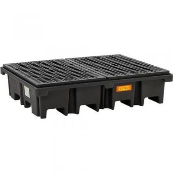 Bac de rétention PE CEMO 425/4 pour 2 Europalettes avec caillebotis, dimensions L 1670 x B 1270 x H 390 mm, capacité 425 l pour 4 fûts