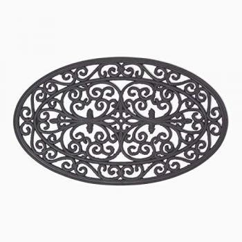 HOMESCAPES Black Wrought Iron Effect Parisian Oval Rubber Doormat