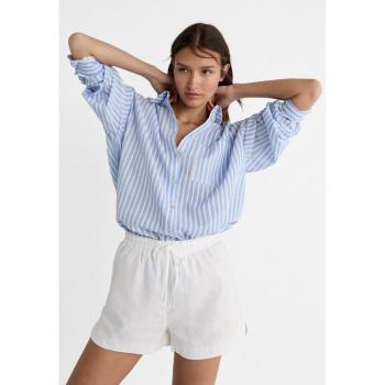 Ecru Linen Blend Flowing Shorts with Elasticated Waist XS