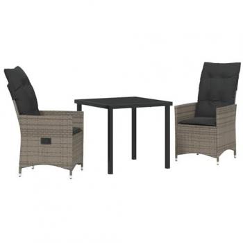 Grey Poly Rattan Garden Table & Chairs Set (3‑Piece) with Cushions – Vidaxl
