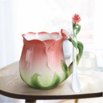 Creative 3D Rose Ceramic Tea Cup Set