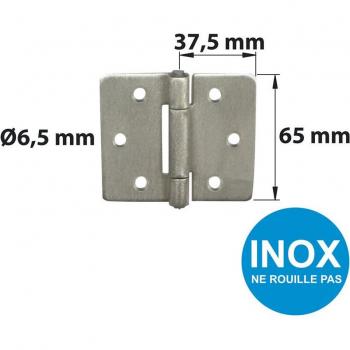 Charnière de qualité inox pour portes battantes, L.75 x l.75 mm