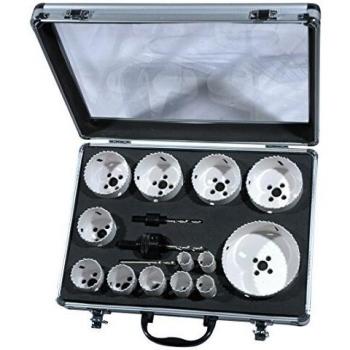 Leman 5013 1 coffret 13 trépans bi-métal d.16 à 102 +2 mandrins +3 forets, Bleu
