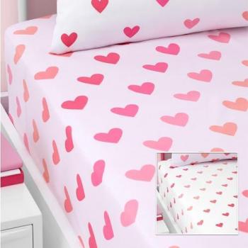 Catherine Lansfield Soft Hearts and Stripes Fitted Sheets Two Pack