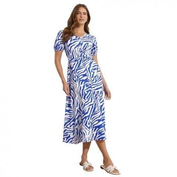M&Co Women's Blue Zebra Twist Midi Gown – 20
