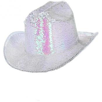 Sequin Cowboy Hat by Fever Deluxe in Iridescent White