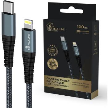 Cable USB-C a Lightning Extralink Smart Life 27W, 100cm, TPE, 9V 3A, Negro