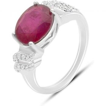 Anello in argento con rubino 3.133ct e pietre di zirconio