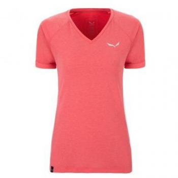 Salewa Women's Puez Melange Dryton V-Neck Short Sleeve T-Shirt Calypso Coral
