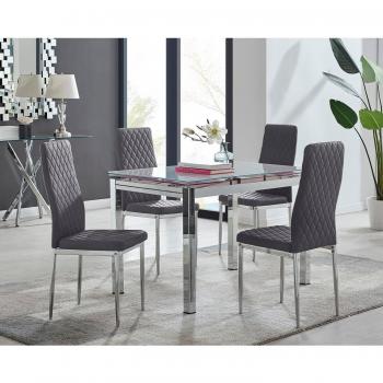 FurnitureboxUK Enna White Glass Dining Table and 4 Milan Velvet Chairs