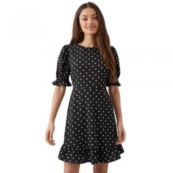 Dorothy Perkins Petite Spotted Ruffle Dress 10 UK