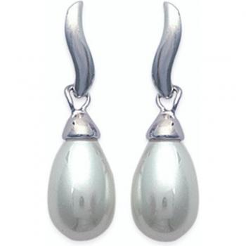Lily Treasures Calligraphic Pearl Earrings (Ivory Rhodium) – 23mm