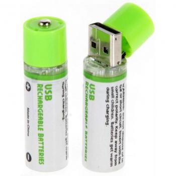 2pcs USB AA batteries 1.2V 1450mAh Ni-MH rechargeable (Green)