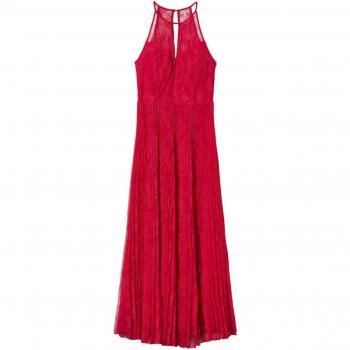 Twinset Abito lungo in georgette e pizzo, Rosa Bright Rose, Taglia 42