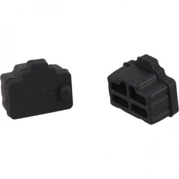 Ethernet RJ45 Hub Dust Protector Covers, Black – 10 Count