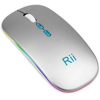 Rii Kabellose Maus, Schlanke Stille Drahtlose Maus, Mini Optische Schnurlos Maus mit RGB Beleuchtung für Laptop/PC/Tablet, iPad/Phone, MacBook, Windows/OS (Light Silber)