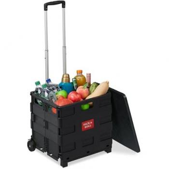 Einkaufsrollkiste, klappbar, mit Teleskopgriff, bis 35 kg, schwarz/grau