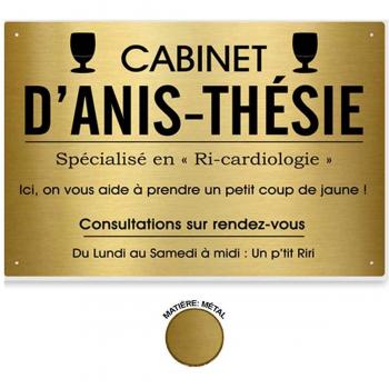 Placa Humorística de Metal 'Anis-thésie'