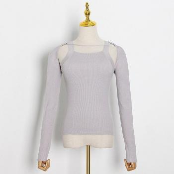 Square Collar Long Sleeve Sweater for Women