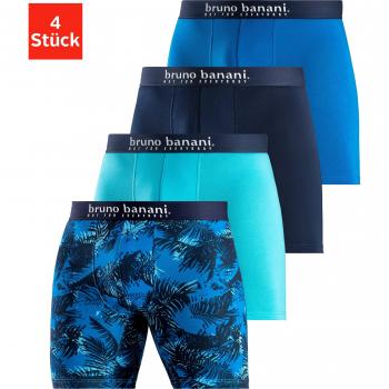 Bruno Banani Langer Boxer Set – 4 Stück, Palmprint, unifarbenes Baumwollmaterial