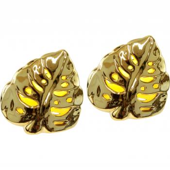 I.GE.A. Keramik-LED-Blattfigur – Silber/Gold 2‑Stück-Set