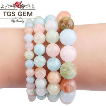 Women’s Mixed Color Morganite Round Beads Bracelet