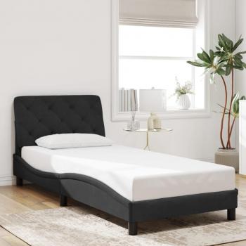 Cadre de lit sans matelas, velours noir 90x200 cm – design contemporain