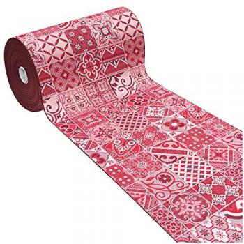 Tappeto Antiscivolo Cucina 54x140 cm Rosso Maiolica Bordato Made In Italy