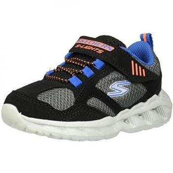 Skechers Boys' Illuminated Trainers (Black Synthetic/Gray Mesh/Orange & Blue Trim Bbor)