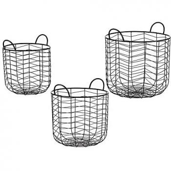 Gift Decor Juego de Cestos Negro Metal (3 pcs)