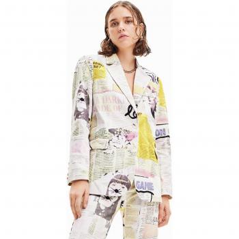 Blazer de jornal em tecido natural Desigual branco XL