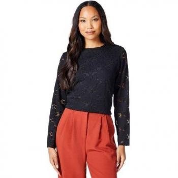 Ladies Navy Lace Long-Sleeved Top