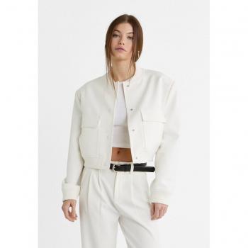 Stradivarius Women's Bomber Jacket Ecru with Maxi Pockets