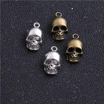 Dijes de calavera 3D de aleación de metal, 11x20mm, lote de 6