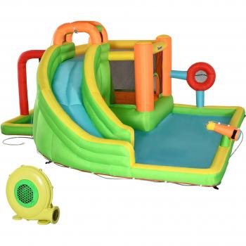 Castillo Hinchable Multicolor con Tobogán y Túnel para Niños de 3-8 Años