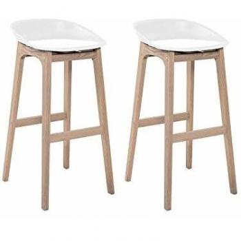Tabourets de Bar Riva Chêne et Assise Blanche 75 cm