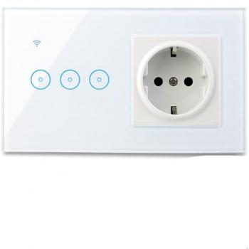 Interrupteur mural tactile LED 1/2/3 boutons Wi-Fi avec prise EU