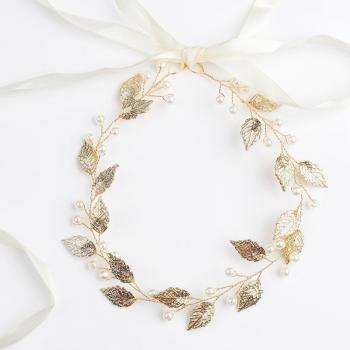 Bridal Pearl Leaf Hairband