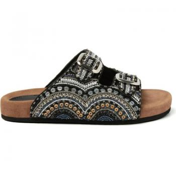 Sandalias de Mujer Negro Doble Hebilla Lazamani