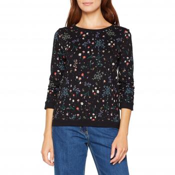 TOM TAILOR Damen Sweatshirt mit Gerafften 3/4 Arm und Blumenprint, Grau (Dark Anthracite 2980), Small
