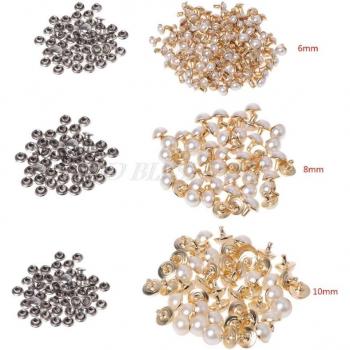100 Set Imitation Beads with Rivets for Leather Bags, Shoes, Clothes, and Crafts Decor