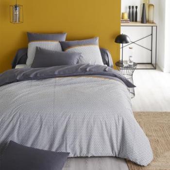 Housse de couette imprimée en bambou Jules gris carbone 240x220 cm, Made in France