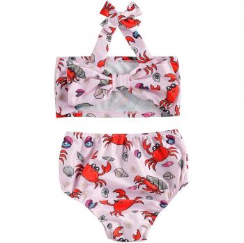 Cute Baby Girl Swimwear Two-Piece Set with Bowknot Top and Shorts 0-4Y